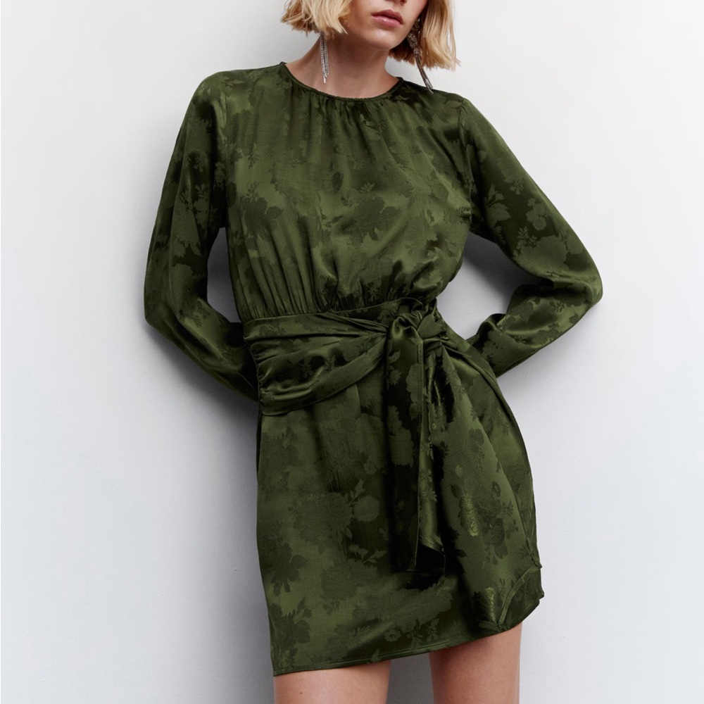 Mango Olive Long Sleeve Dress